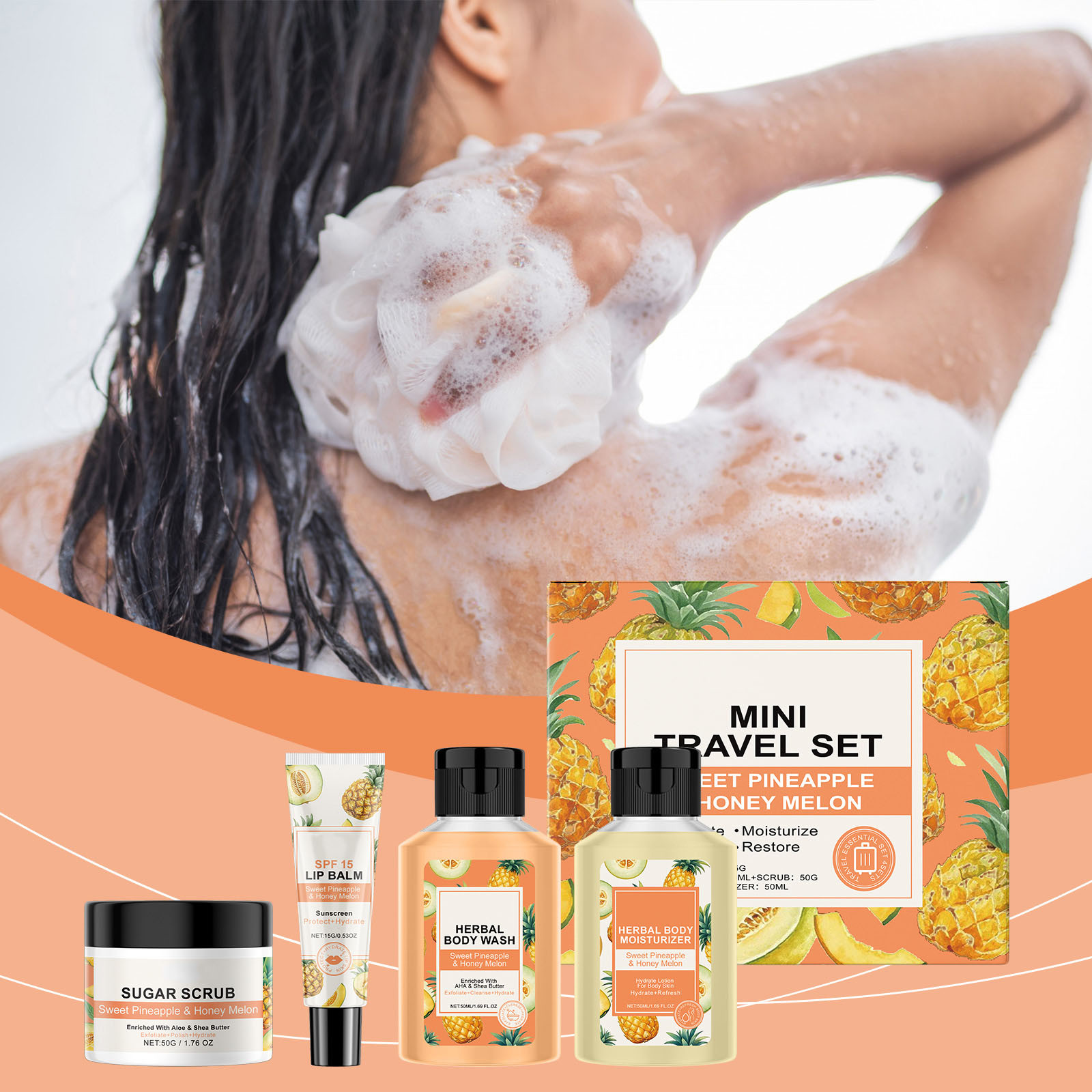Ziynglg Hempz Mini Travel Set Care Kit with Moisturizing Body Lotion,Nourishing Body Wash,Lip Balm Exfoliating Scrub for Soft and Glossy